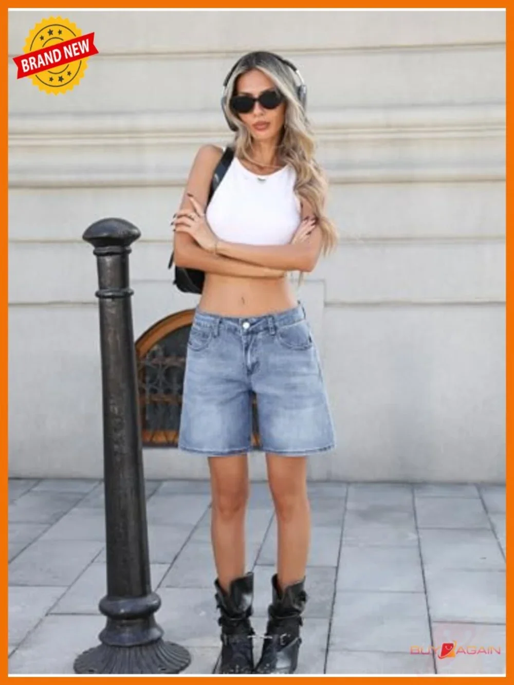 Low Rise Baggy Wide Leg Denim Shorts for Women Y2K Street Style
